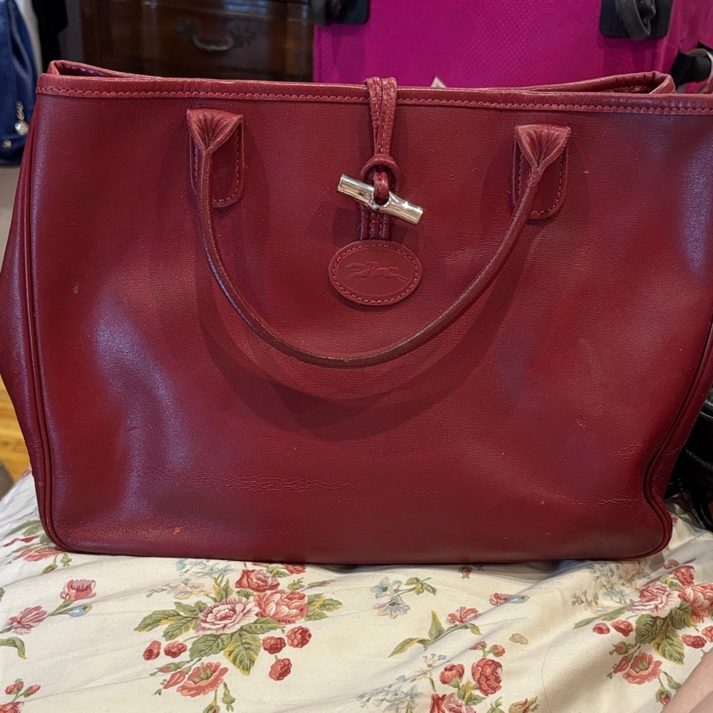 Longchamp Deep Red Leather Tote